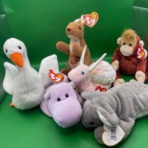 Ty Beanie Baby Bundle Snail Monkey Hippo Koala Beanbag Stuffed Animal Toys 1990s